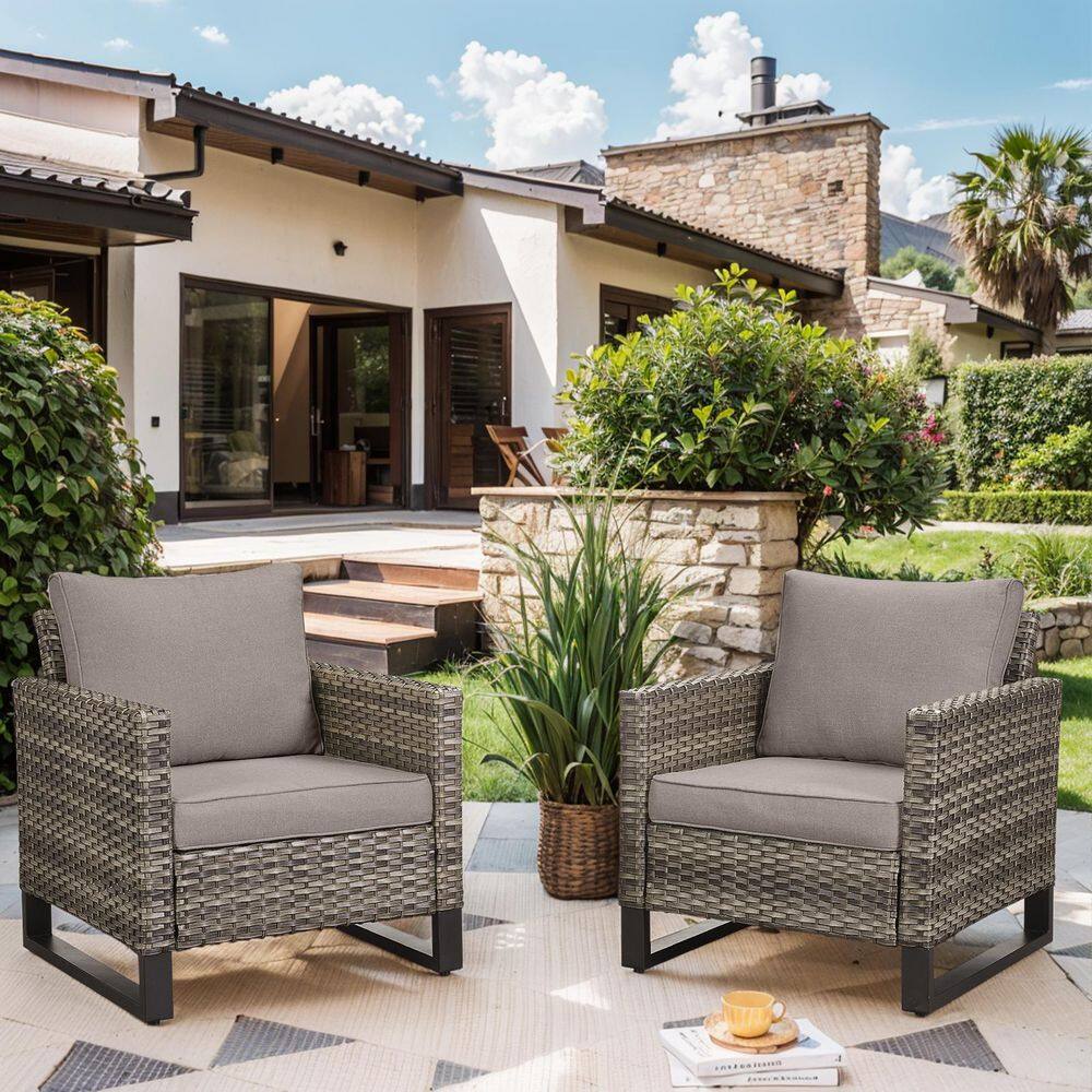 UvaNest 2-Piece Gray Wicker Outdoor Lounge Chair with Deep Seating and Gray Cushions Patio Club Arm Chair Set price history on PriceWatchPro
