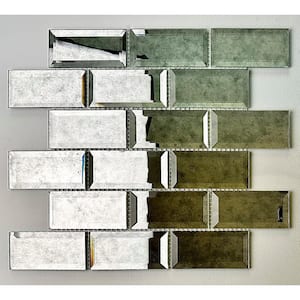 Reflections Antique Silver 12 in. x 12 in. Brick Beveled Glass Mirror Mosaic Wall Tile (27.12 sq. ft./Case)