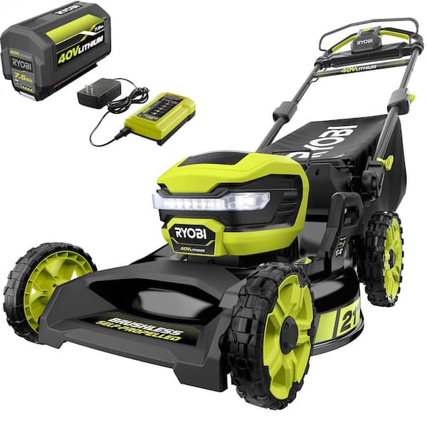 RYOBI 21 in. 40V Lithium-Ion Brushless Cordless Walk Behind Self-Propelled Mower with 7.5 Ah Battery/Charger Included