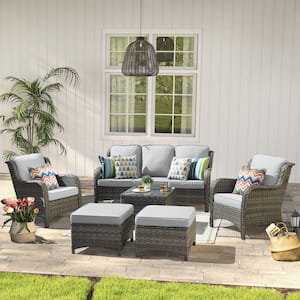 Joyoung Gray 6-Piece Wicker Outdoor Patio Sectional Conversation Seating Set with Gray Cushions and Coffee Table