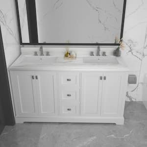 22.4 in. W x 60 in. H 2 Sink Bathroom Vanity Cabinet 3-Drawers and 2-Double Door Cabinets White Marble Countertop,White