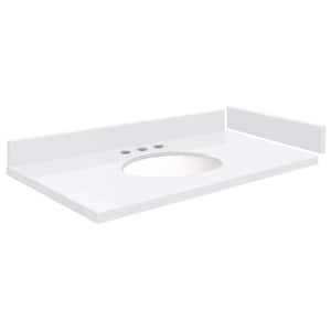 Silestone 34.25 in. W x 22.25 in. D Qt. White Round Single Sink Vanity Top in Miami White