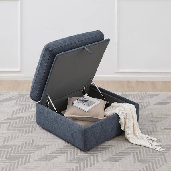 Spruce & Spring Rhea Blue Fabric Rectangle Storage Ottoman SS8012