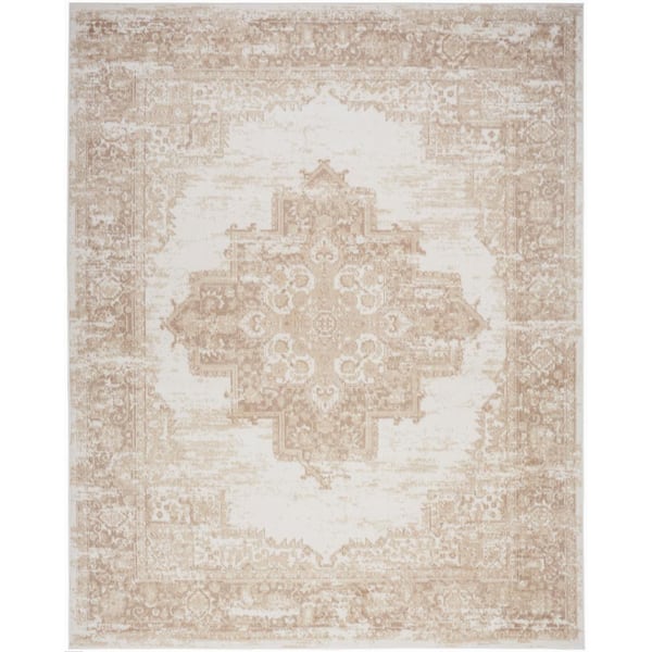 Nourison Grafix Ivory Beige 8 ft. x 10 ft. Center medallion Transitional Area Rug