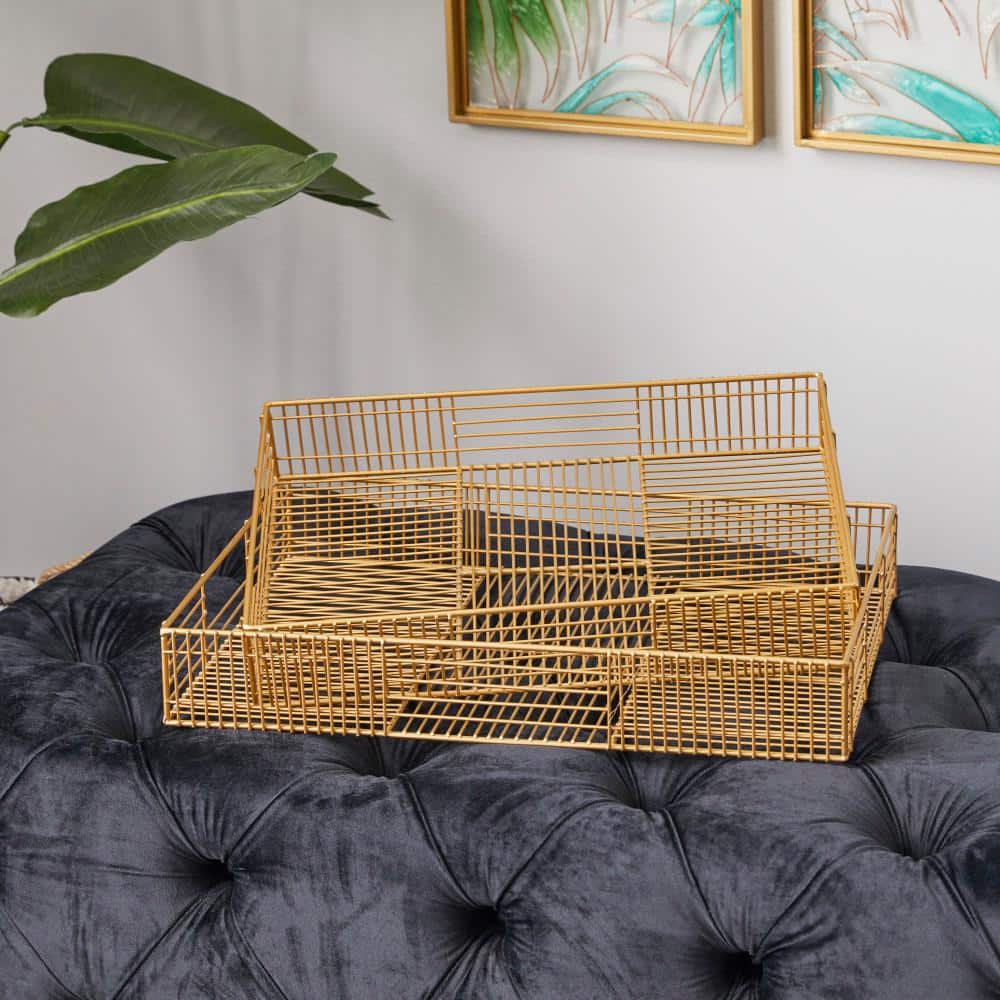 Gold Rectangular Metal Wire Tray Set of 2