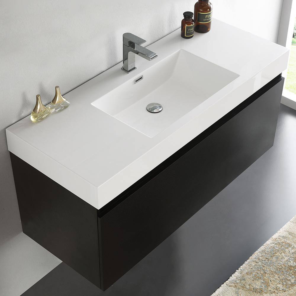 Mezzo 48" Black Wall-Mounted Vanity with White Acrylic Sink