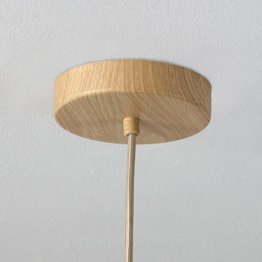Natural Wood and Frosted Glass LED Pendant Light, 14" x 6"