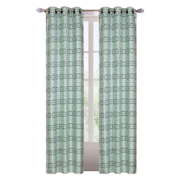 Lavish Home Celadon Polyester Grommet Curtain Panel, 84 in. (Set of 2)