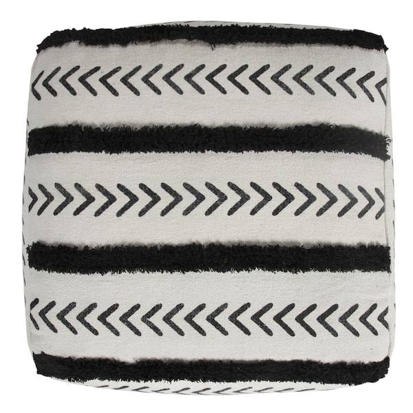 LR Home | Textured Chevron Stripe Pouf Ottoman Black & White