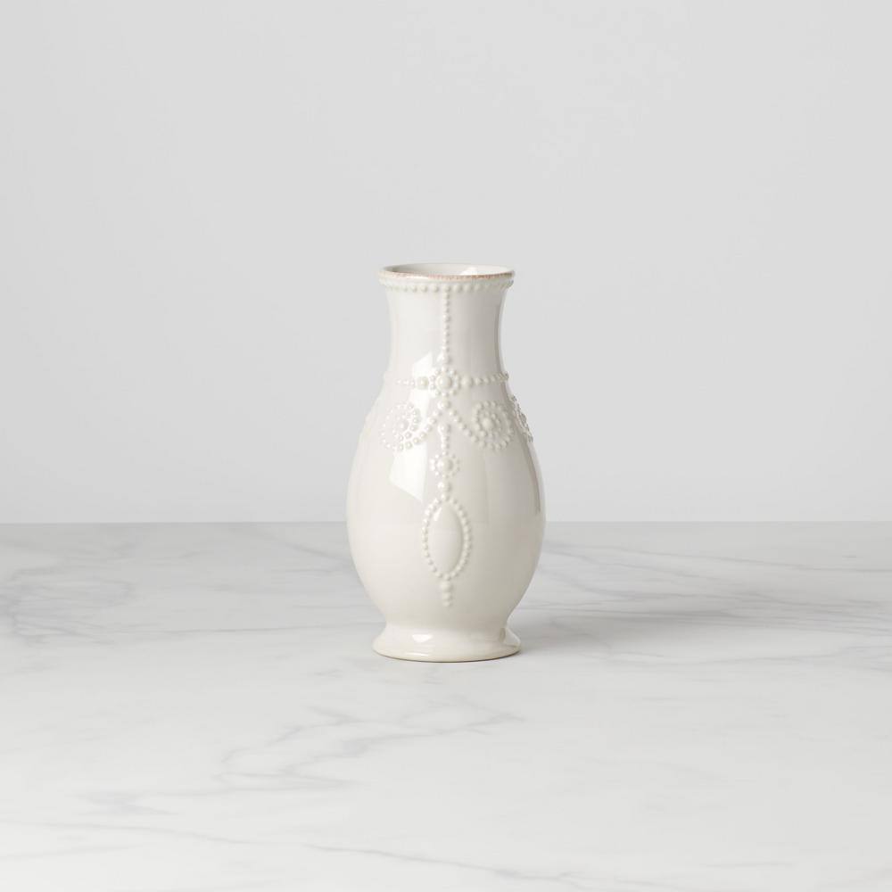 White Ceramic Fluted Table Vase with Embossed Design