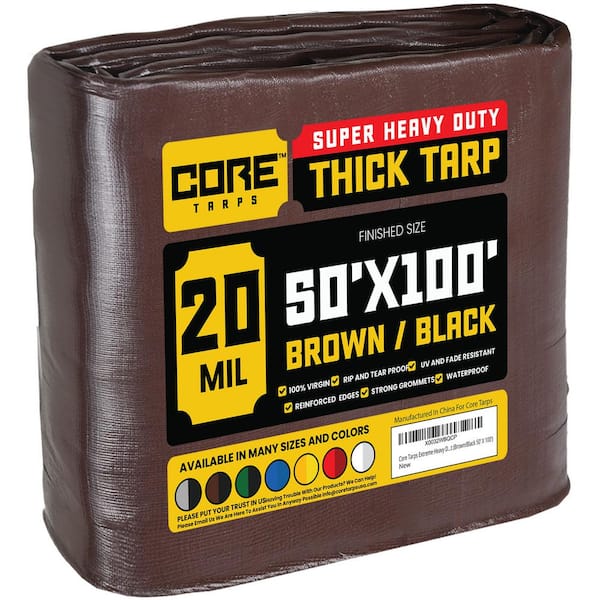 CORE TARPS 50 ft. x 100 ft. Brown/Black 20 Mil Heavy Duty Polyethylene Tarp, Waterproof, UV Resistant, Rip and Tear Proof