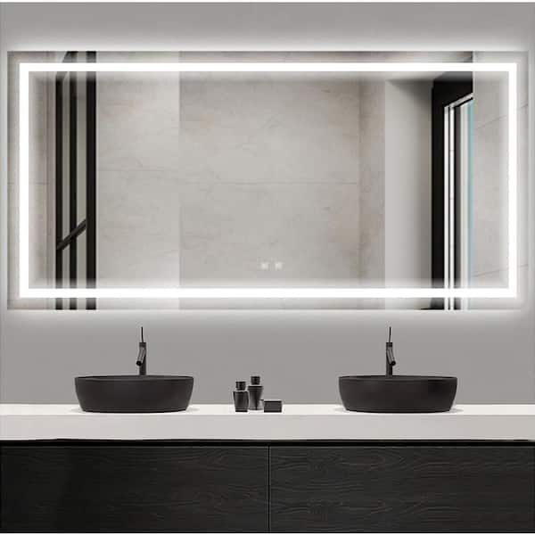 FAMYYT 72 in. W x 36 in. H Large Rectangular Frameless LED Light Anti-Fog Wall Bathroom Vanity Mirror