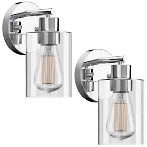 4.72 in. 1-Light Silver Vanity Light with Clear Glass Shade, Bulb Not Included (Set of 2)