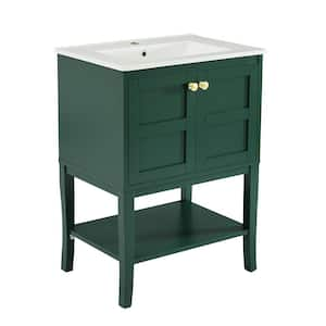 24 in. Bath Vanity Cabinet Top in Green with Single Sink Resin , 2 Soft Close Doors & Shelves