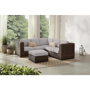 Fernlake Brown Wicker Armless Middle Outdoor Patio Sectional Chair with CushionGuard Stone Gray Cushions (2-Pack)