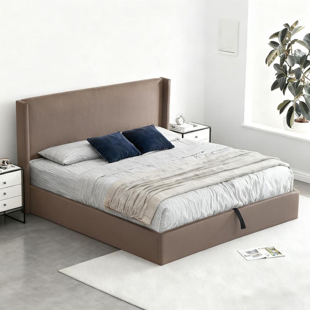 Coffee Brown Plywood Frame King Size Upholstered Platform Bed with Lift-Up Storage Supported by Metal and Wooden Slats price history on PriceWatchPro