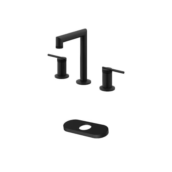 Sterling 8 in. Widespread Double Handles Faucet and 5.5 in. Deck Plate in Matte Black (2-Piece Set)