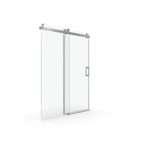 ANGELES HOME 60 in. W x 76 in. H Single Sliding Frameless Soft-closing Shower Door in Gold with 1/4 in. (6mm) Tempered Clear Glass
