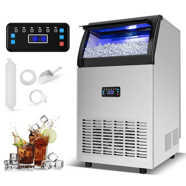 17.1 in. 120 lbs. per day Freestanding lce Maker in Silver Water Spray Ice-Making System Full Size High-Density Ice Cube