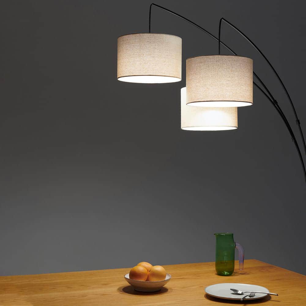 Trilage Black Adjustable 3-Light LED Floor Lamp with Fabric Shades