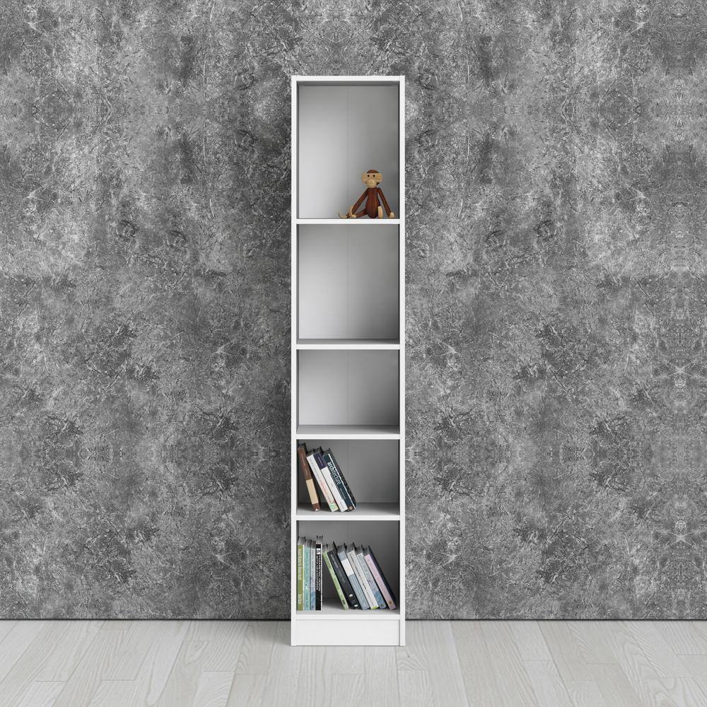 White Adjustable Tall Narrow 5-Shelf Bookcase