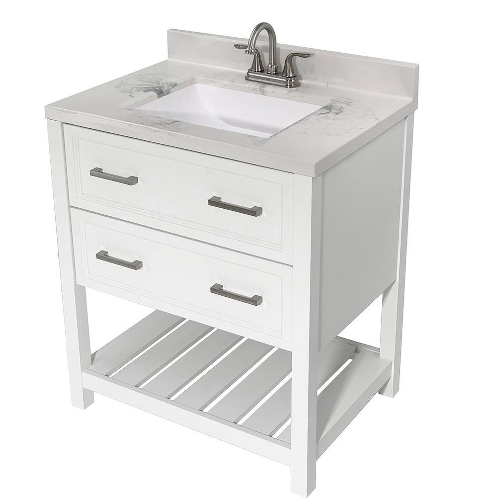 Milan 31'' White Single Bathroom Vanity with Carrara Marble Top