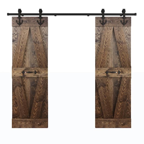 COAST SEQUOIA INC 60 in. x 84 in. X-Series Embossing Dark Walnut DIY Knotty Wood Double Sliding Door With Hardware Kit