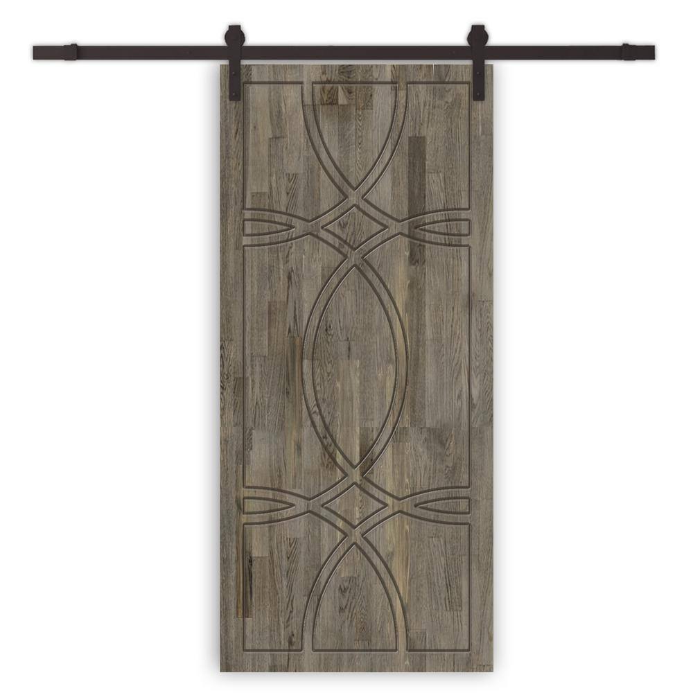 24 in. x 80 in. Weather Gray Stained Pine Wood Modern Interior Sliding Barn Door with Hardware Kit price history on PriceWatchPro