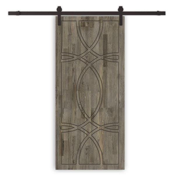CALHOME 42 in. x 96 in. Weather Gray Stained Pine Wood Modern Interior Sliding Barn Door with Hardware Kit