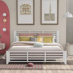 White King Size Platform Bed with Horizontal Strip Hollow Shape