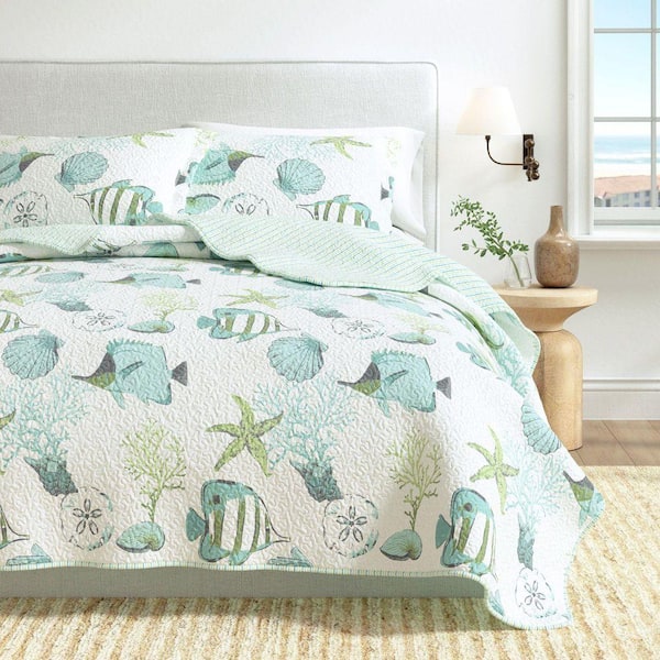 FRESHFOLDS Multi-Colored Coastal & Fish Themed Twin Microfiber 2 