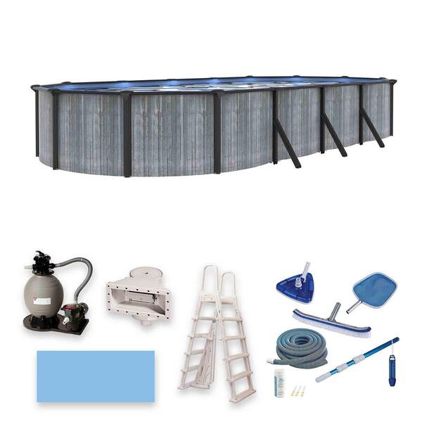 San Pedro 15 ft. x 30 ft. Oval 52 in. Deep Above Ground Metal Wall Swimming Pool Package