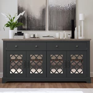 Millicent Black with Knotty Grey Wood 58.7 in. Wide Sideboard TV with Drawer with Adjustable Shelves