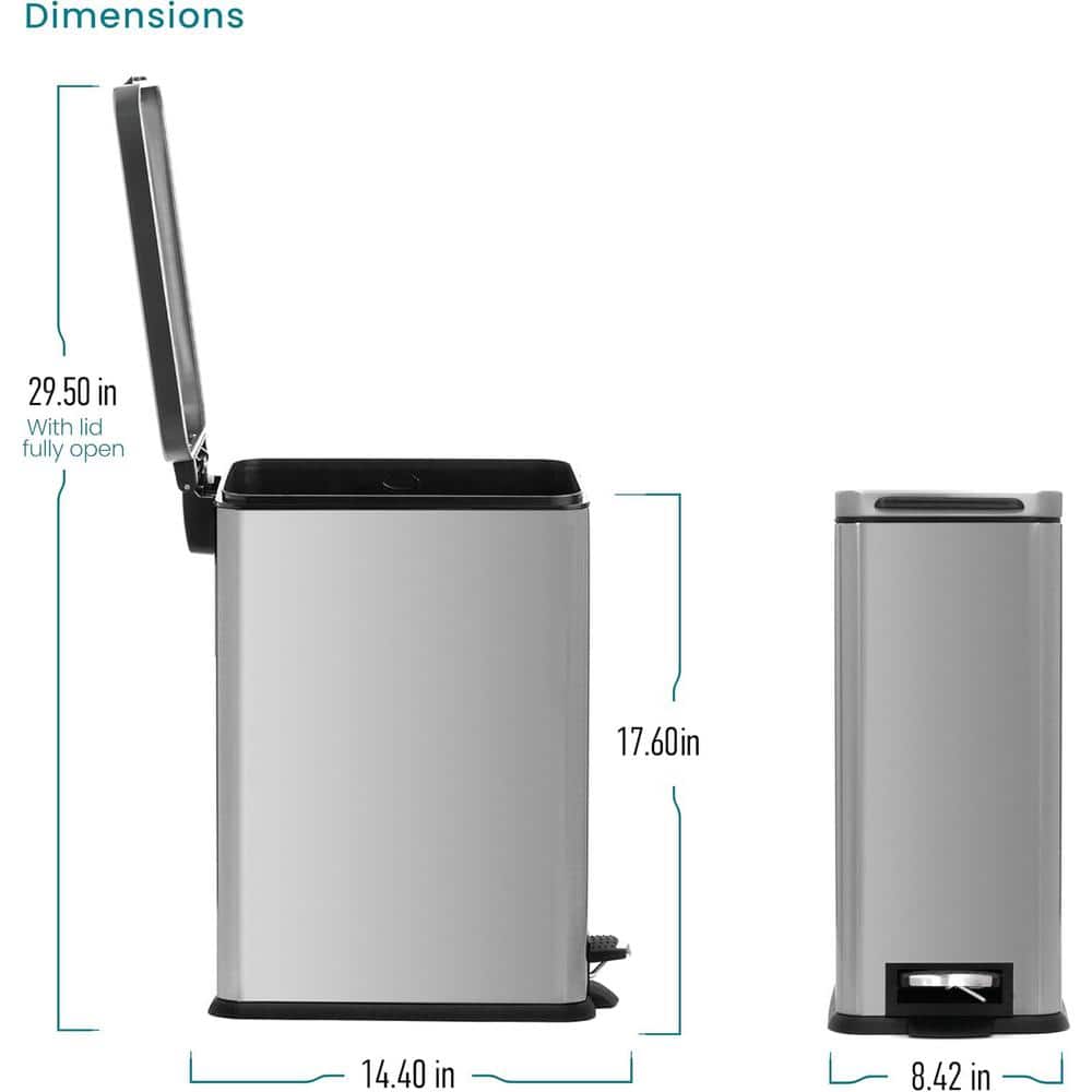 Slim Brushed Silver Stainless Steel Pedal Kitchen Trash Can