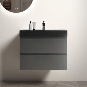 30 in. W x 18.1 in. D x 25.2 in. H Floating Bath Vanity in Space Grey with 1 Matt Black Sink Solid Surface Top