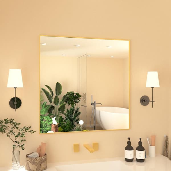 30 in. W x 30 in. H Rectangular Framed Wall Bathroom Vanity Mirror in Brushed Gold