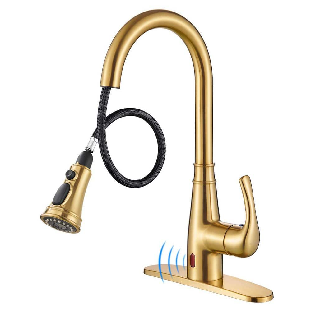 Heemli Touchless Single Handle Gooseneck Pull Down Sprayer Kitchen Faucet With Deckplate 3713