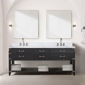 Irvington 80 in W x 22 in D Black Oak Double Bath Vanity and Carrara Marble Top