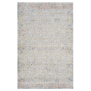 Classic Light Gray/Blue 7 ft. 9 in. x 9 ft. 9 in. LR82474 Traditional Bordered Indoor Area Rug