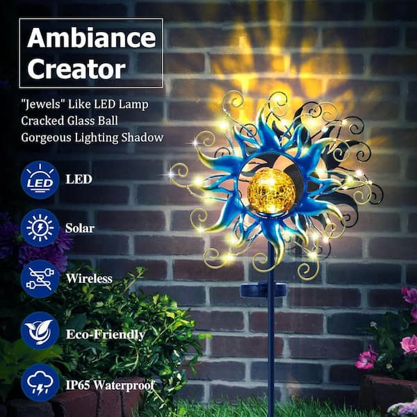Solar Garden Torch 30 LED Sun Crackle Glass Solar Stake Lights