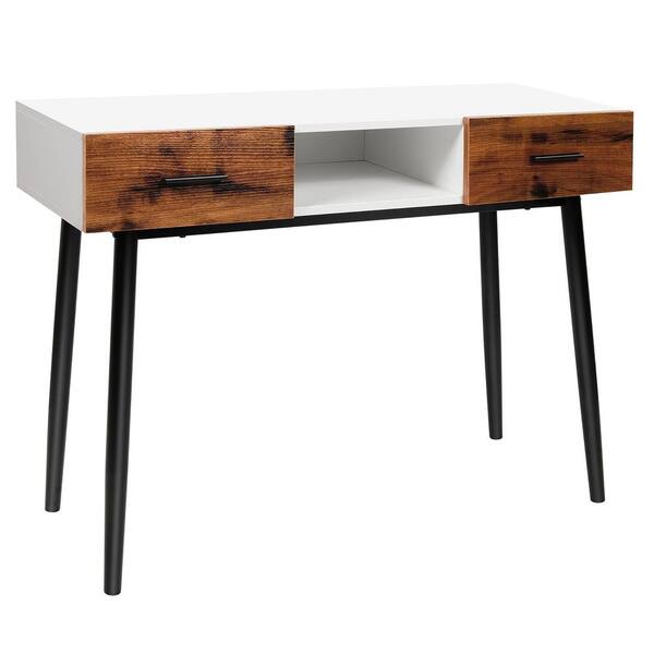 Costway 42 in. White Standard Rectangle Wood Console Table with Storage Drawers Open Shelf Entryway