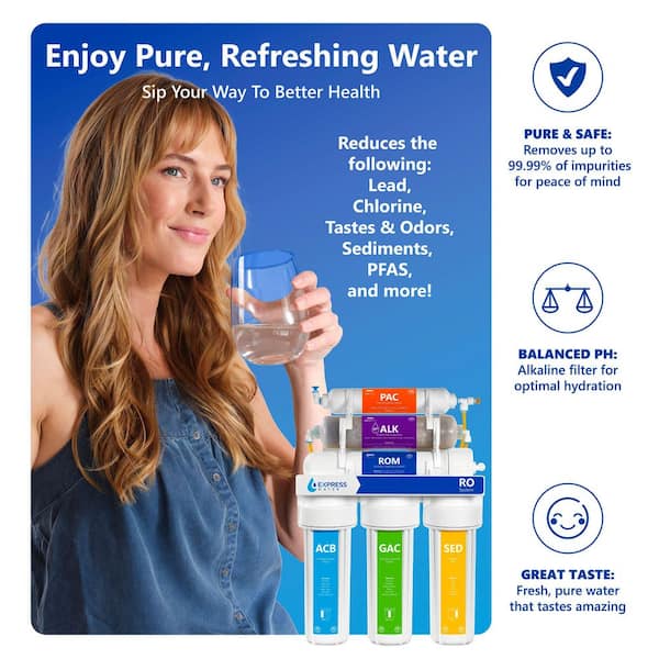 Express Water Reverse Osmosis Alkaline Water Filtration System – 10 Stage RO Water Filter with Faucet and Tank – 100 GPD