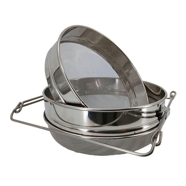 Stainless Steel Double Sieve Honey Strainer with Extendable Arms for 5 Gal. Bucket Honey Purification