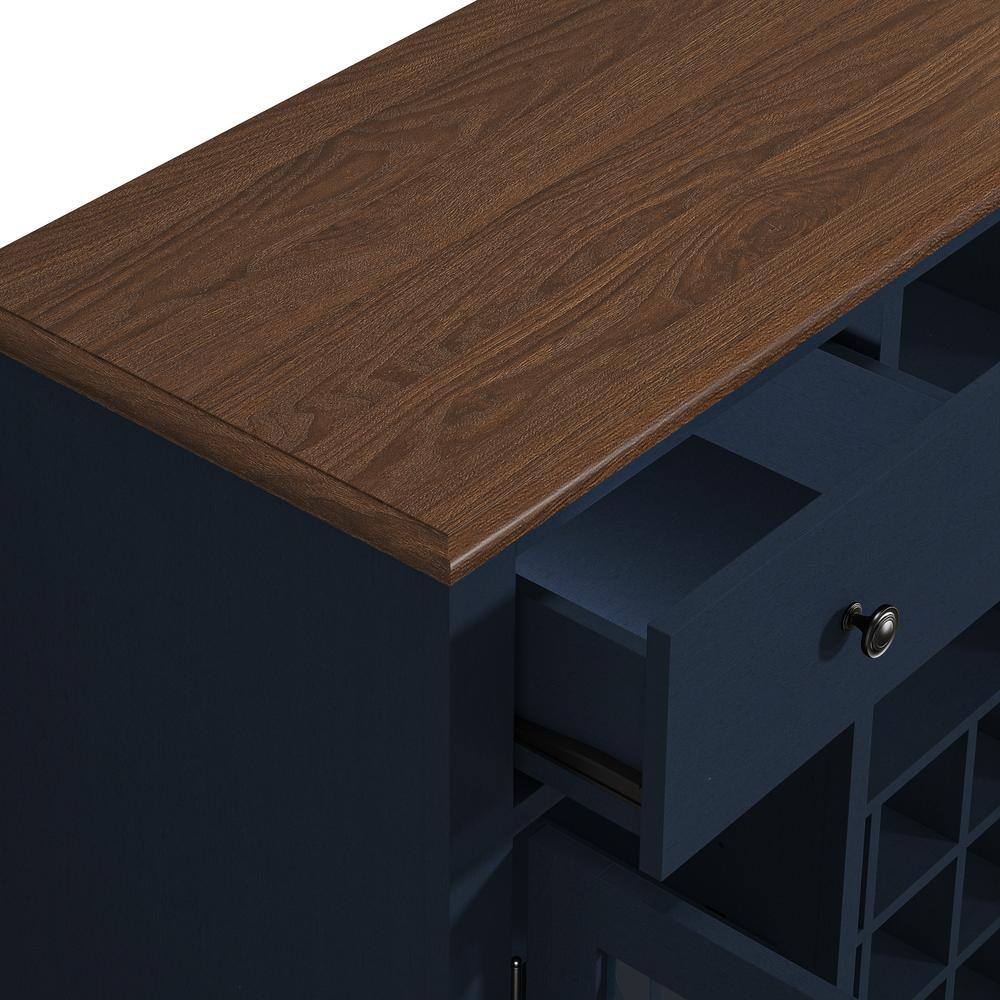 Navy Blue 47" Wine Cabinet with Glass Doors and Metal Rack