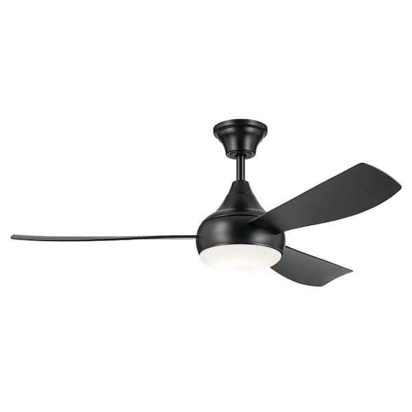 KICHLER Ample 54 in. Indoor/Outdoor Satin Black Dual Mount Ceiling Fan with Integrated LED with Remote Control Included