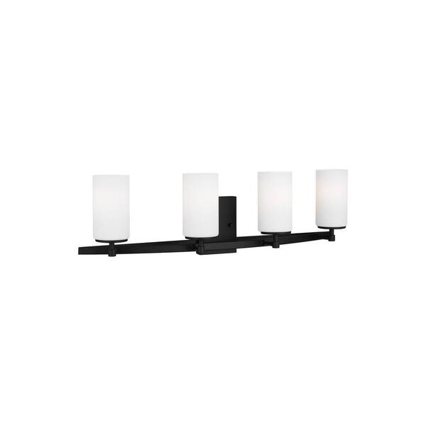 Generation Lighting - Alturas 30.5 in. 4-Light Midnight Black Modern Contemporary Wall Bathroom Vanity Light with Satin Etched Glass Shades