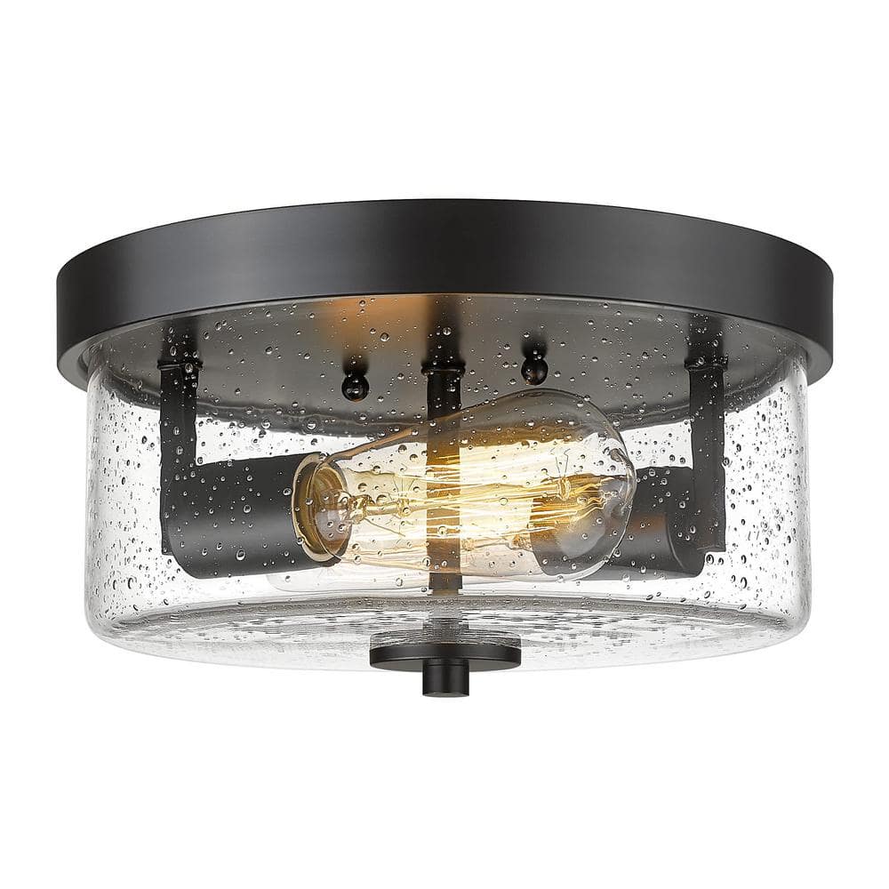 JAZAVA 11 in. 2-Light Black Flush Mount Ceiling Light Fixture with ...