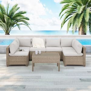 Maui 7-Piece Wicker Patio Conversation Set with Hazel Cushions