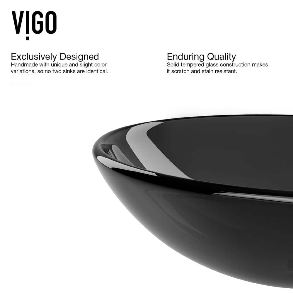 Sheer Black Glass Above-Counter Round Vessel Sink with Chrome Faucet