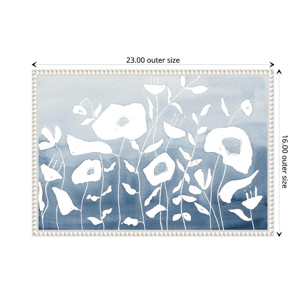 Blue and White Floral Garden Beaded Framed Canvas Wall Art